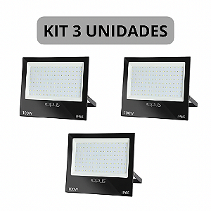 KIT 3 Refletor 100W LED Branco Frio 6500K Bivolt IP65 OPS30067