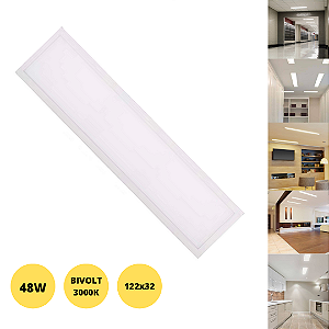 Painel 48W LED 122x32 Embutir Slim Retangular Branco Quente 3000K Bivolt