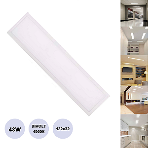 Painel 48W LED 122x32 Embutir Slim Retangular Branco Neutro Bivolt