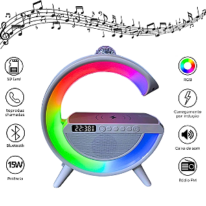 Luminária LED G 15W RGB Bluetooth Speaker Indução USB SD Card 5V