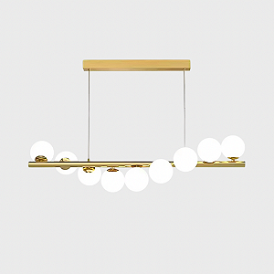 Lustre Pendente Jabuticaba 9 Globos Vidro Espiral 100cm Dourado Bivolt