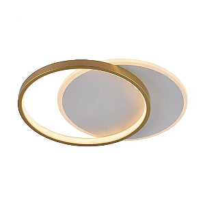 Lustre Plafon LED Duplo 49W Redondo 40cm Dourado 3000K Bivolt