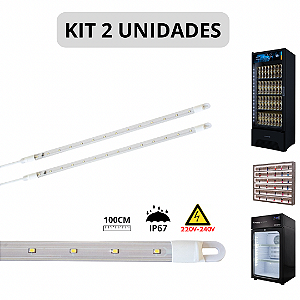 KIT 2 Barra LED 20W 100cm Geladeira Expositora Freezer 220V IP67 6500K