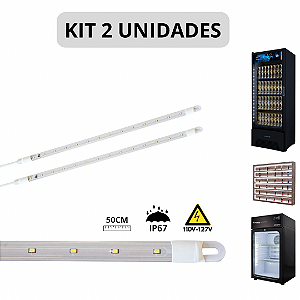 KIT 2 Barra LED 10W 50cm Geladeira Expositora Freezer 110V IP67 6500K