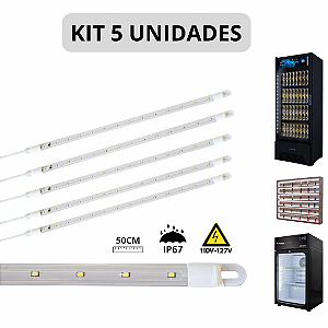 KIT 5 Barra LED 10W 50cm Geladeira Expositora Freezer 110V IP67 6500K