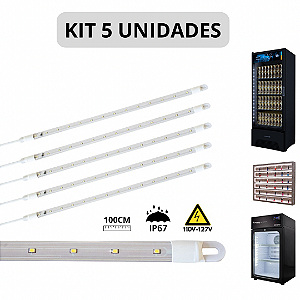 KIT 5 Barra LED 20W 100cm Geladeira Expositora Freezer 110V IP67 6500K