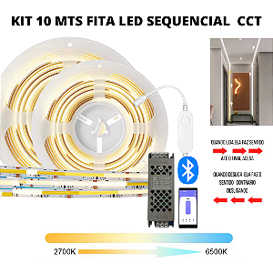KIT Fita LED COB Sequencial 576 LED’s 24V 10 Metros CCT Multicor + Fonte