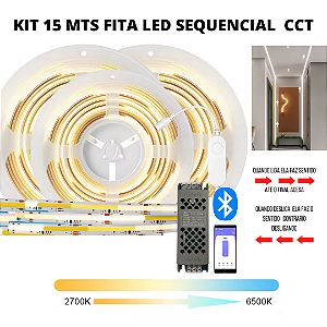 KIT Fita LED COB Sequencial 576 LED’s 24V 15 Metros CCT Multicor + Fonte