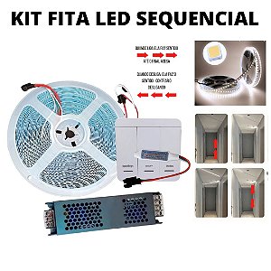 Kit Fita LED Sequencial 3528 120 LED’s 10 Metros 24V Branco Neutro 4000K + Fonte