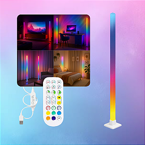 Luminária de Chão RGBIC 150cm Torre Gamer Digital 3D Rítmica USB 5V