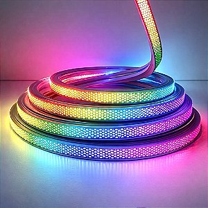 KIT Mangueira Fita LED Digital 2811 RGB Perfil Flexivel Colmeia 5 Metros 24V IP67 + Fonte