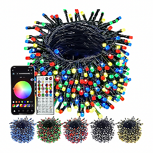 KIT Cordão Pisca LED Digital RGBWC 100 Metros Ctrl Bluetooth IP44 Bivolt