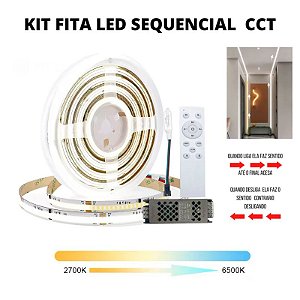 KIT Fita LED COB Sequencial 576 LED’s 12V 5 Metros CCT Multicor + Fonte
