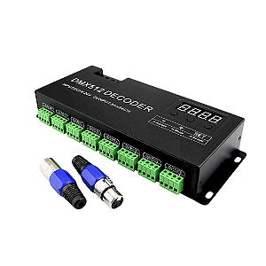 Controlador DMX Decoder 8 Canais x 3A  Display 5V-24V Plug Macho Fêmea XLR