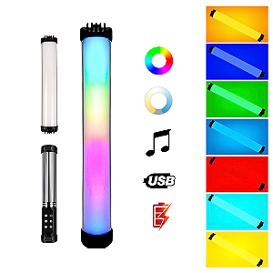 Bastão Luz LED Portátil RGB Digital Rítmico Foto Filmagem 29cm USB 5V