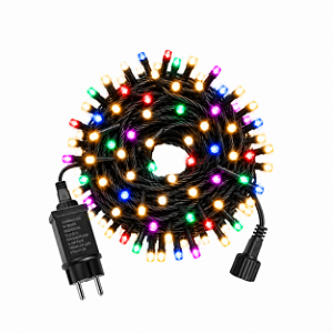 Cordão LED Natal 20 Metros Quente + RGB 12 Efeitos Fio Preto Bivolt
