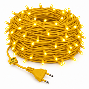 KIT 60 Metros Pisca LED Natal Fixo Amarelo IP44 Fio Amarelo 220V