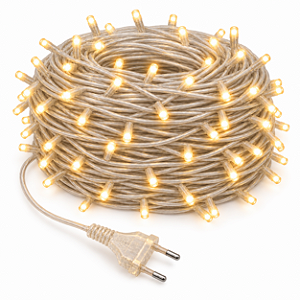 KIT 60 Metros Pisca LED Natal Fixo Branco Quente IP44 Transparente 220V