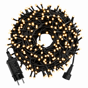 Cordão LED Natal Fixo 30 Metros Branco Quente IP44 Fio Preto Bivolt
