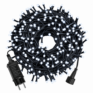 Cordão LED Natal Fixo 50 Metros Branco Quente IP44 Fio Preto Bivolt
