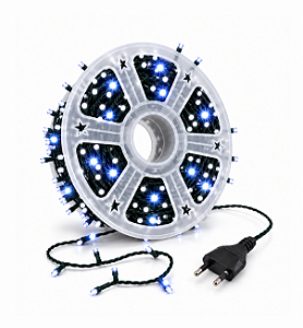 Cordão LED Natal Strobo 50 Metros Branco Frio IP44 Fio Preto 220V