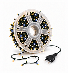 Cordão LED Natal Strobo 90 Metros Branco Quente IP44 Fio Preto 220V