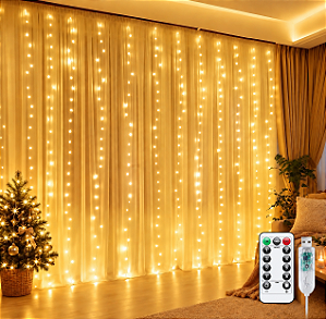 Cortina LED 3x3 Fio de Fada Branco Quente Controle USB