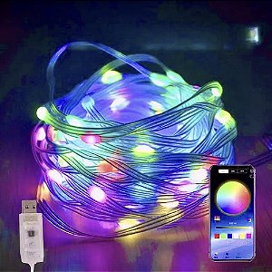 Cordão LED Natal Digital 20 Metros RGBIC IP67 Bluetooth USB