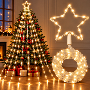 Cascata LED Natal Estrela Cachoeira 2 Metros Branco Quente Bivolt