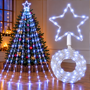 Cascata LED Natal Estrela Cachoeira 2 Metros Branco Frio Bivolt