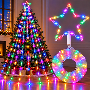 Cascata LED Natal Estrela Cachoeira 2 Metros RGB Colorido Bivolt