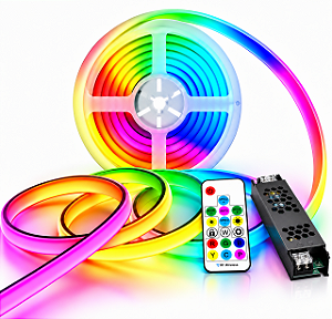 KIT Fita LED COB Neon 24V Digital Dream Color 2811 IP67 5 Metros + Fonte