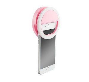 Ring Light 8cm Portátil Anel Luz de Selfie Celular Super LED USB Flash Bateria Rosa