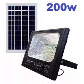 Refletor LED 200W Placa Solar Bateria Recarregavel SMD Branco Frio IP67 KIT Completo
