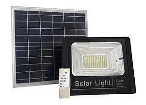 Refletor LED 60W Placa Solar Bateria Recarregavel SMD Branco Frio IP67 KIT Completo