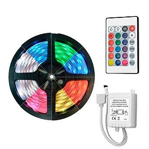 Fita LED RGB 5050 Colorida 300 LED 12W / metro sem Silicone IP20 Rolo 5 metros 12V