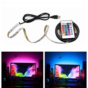 Fita LED USB 5V 3528 RGB Colorida 90LED 4.8W / metro Black com Silicone Rolo 3 metros + Controlador