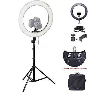 Ring Light 18 polegadas 48cm LED 80W Suporte Celular Iluminador Profissional 3 Cores Tripe 2 mts