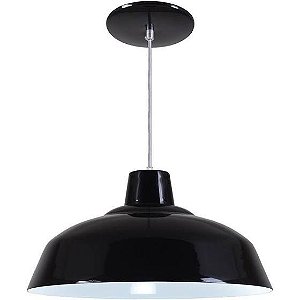 Pendente Retrô 34cm Luminária Lustre Alumínio E27 Preto Brilhante