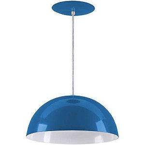 Pendente Meia Lua 40cm Luminária Alumínio E27 Azul