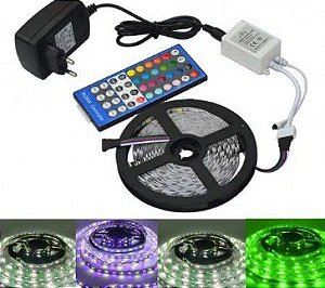 Kit Fita LED 5050 RGBW Colorida com Silicone Rolo 5 metros 12V + Fonte 2.5A