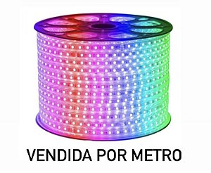 Mangueira Fita LED RGB Metro Achatada Efeito Natal 220V IP66 Externa