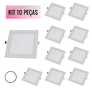 KIT 10 Painel 18W LED Quadrado 22x22 Embutir 6500K Branco Frio