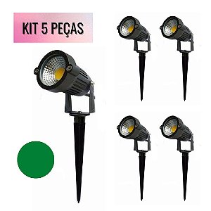 KIT 5 Espeto de Jardim LED 5W Verde COB IP66 Bivolt