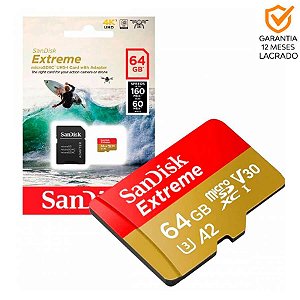 Cartão SanDisk 64GB Extreme microSDXC 160 Mb/s
