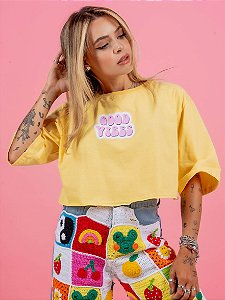 Cropped Max Good Vibes Amarelo Bebe
