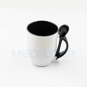 Caneca com Colher de Cerâmica para Sublimação Preta 325 ML-Mecolour