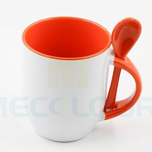 Caneca com Colher de Cerâmica para Sublimação Laranja 325 ML-Mecolour