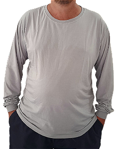 Camiseta Masculina Manga Longa-Malha 100% Poliéster Fiado-Cor Cinza Prata
