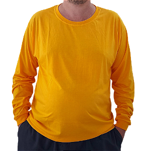Camiseta Masculina Manga Longa-Malha 100% Poliéster Fiado-Cor Amarelo Ouro